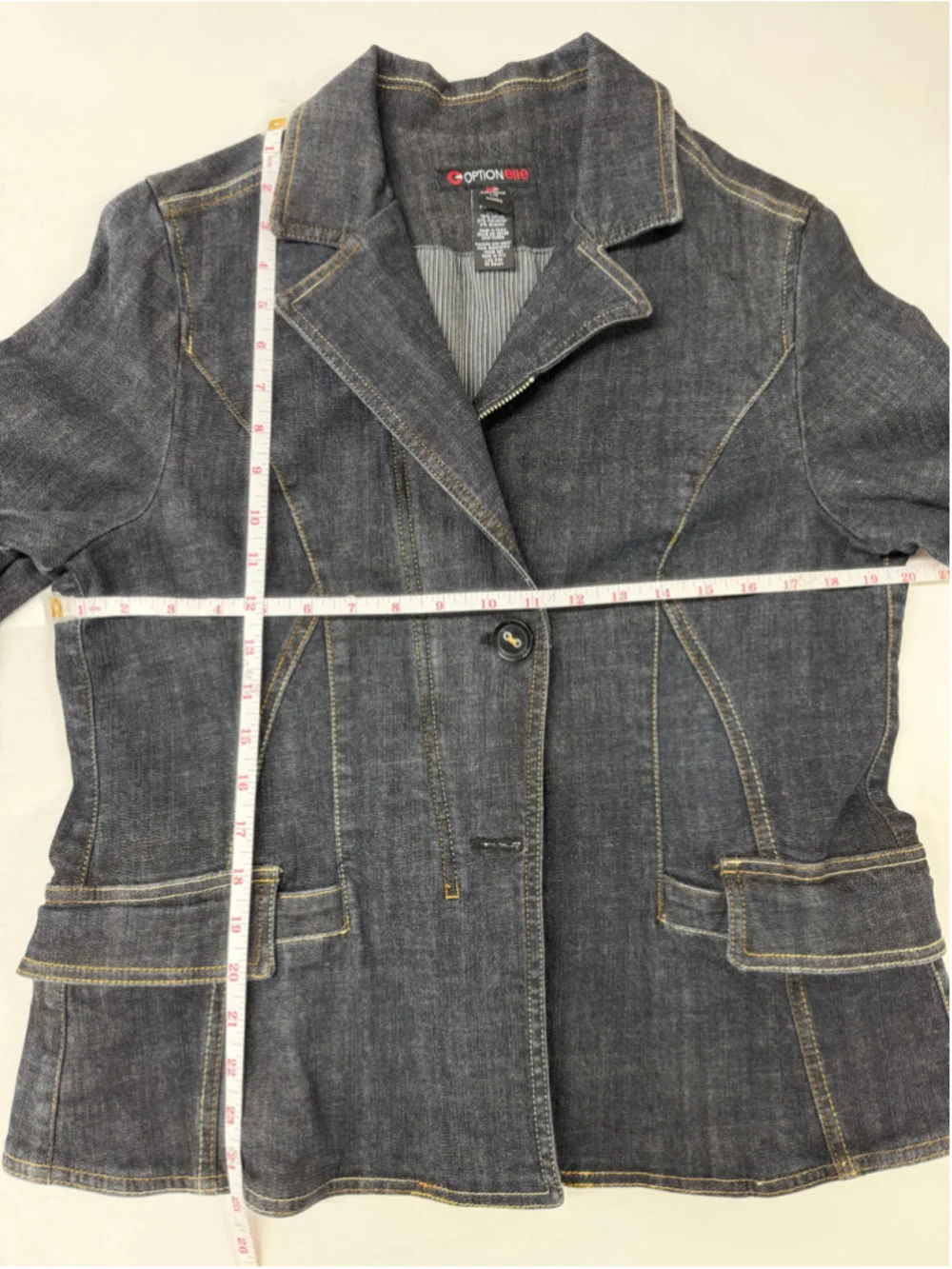 Dark Wash Women’s Denim Blazer Jacket Contrasting Stitch Button and zipper